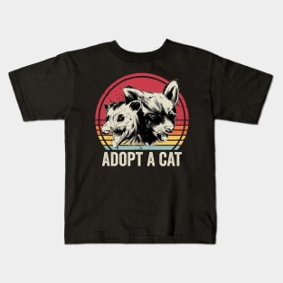 Adopt A Cat Funny Raccoon Opossum Kids T-Shirt